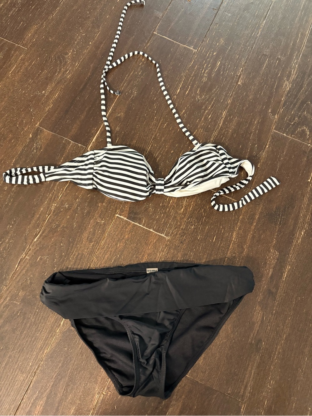Old Navy Black and White Striped Halter Bikini Top